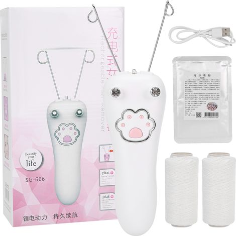 Épilateur électrique à fil de coton rechargeable par USB pour l'épilation du visage et du corps, blanc-AquaForge