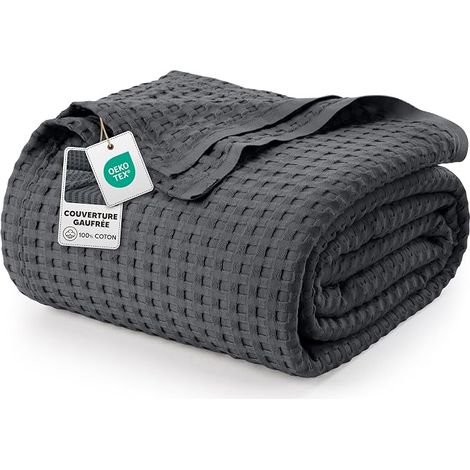 100% Coton gaufré Couverture (Gris Anthracite - 228x182 cm) (1/5)