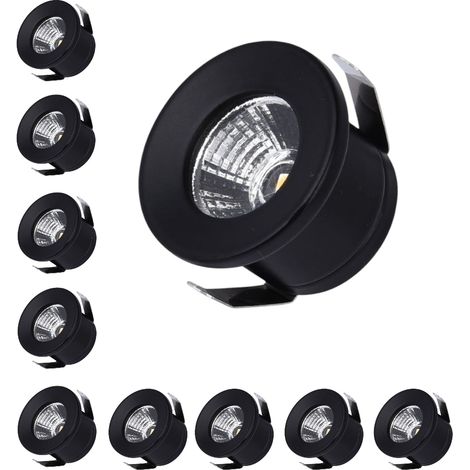 Set 10 Faretto a led cob da incasso in alluminio nero punto luce 1w 220v per controsoffittature scale cielo stellato - Luce Naturale, Fredda, Calda - Colore della luce: Luce Naturale