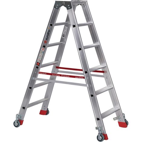Euroline Premium 30573 Stufenstehleiter mit Federrollen und Feststellern 2x6 Stufen (1/2)