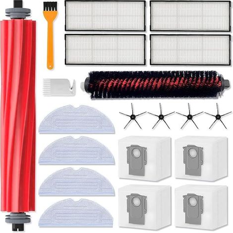 Kit de 20 Accessoires de Rechange compatibles avec Roborock S7 MaxV Ultra,S7 Pro Ultra, 1 Brosse Principale, 1 Brosse Autonettoyante 4 filtres, 4 brosses latrales, 4 serpillres, 4 Sacs poussire
