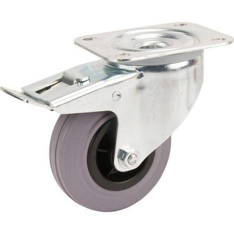 Rueda industrial giratoria en goma: di谩metro100 x 35 mm placa soporte con freno: 105 x 85 mm. Capacidad: 75 kg Tente TENTE (1/2)