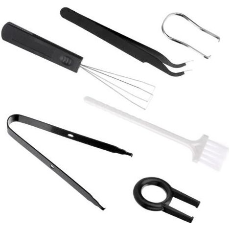 Lot de 6 outils de retrait de touches - Extracteur de clavier - Outil de retrait de commutateurs avec capuchons de touches - Pince à épiler - Brosse de nettoyage pour clavier mécanique (1/5)