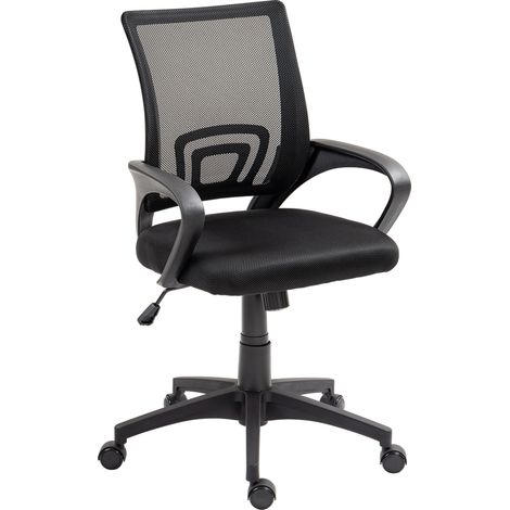 Chaise de bureau en maille pivotante avec hauteur réglable, fonction basculante et accoudoirs, charge 120 kg, noir (1/5)