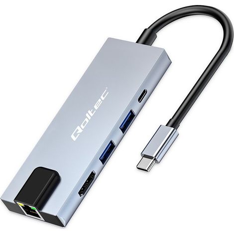 Adaptateur hub Qoltec USB-C 5 en 1 USB-C PD 100 W 2 ports USB HDMI 4K RJ45 (1/5)