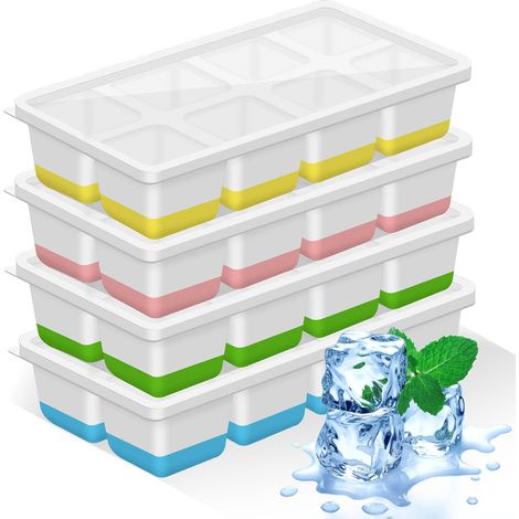 Grands bacs à glaçons (lot de 4) – Moules en silicone avec couvercles sans BPA, empilables et réutilisables adaptés pour le whisky, les cocktails, la bière, le vin et les boissons fraîches (vert, bl (1/5)