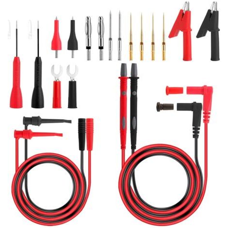 Câble de Test pour Multimètre, Kit de Fils de Test pour Multimètre Contient des Pinces Crocodiles/Sondes/Prises en U/Broches de Test/Broches d'extension, Sonde de Test pour Multimètres(20Pcs) (1/5)