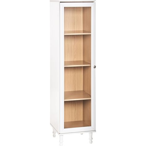 Classico mobile decorativo scandinavo 40 cm Credenza alta con display in vetro Bianco con legno chiaro Tingledale