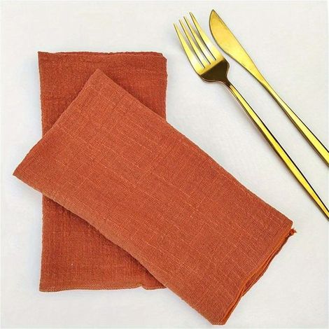 Lot de 10 serviettes tissu lavables réutilisables, pour mariages, fêtes, déco table - Orange brûlé - 32 x 32 cm (1/4)