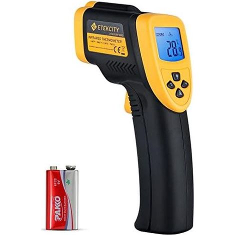 QAZQA Thermomètre Infrarouge sans Contact Laser de -50°C à 380°C, Large Plage de Mesure, Précision Haute, Arrêt Automatique, Ecran LCD Rétroéclairé, Impossible de mesurer la température corporelle (1/5)