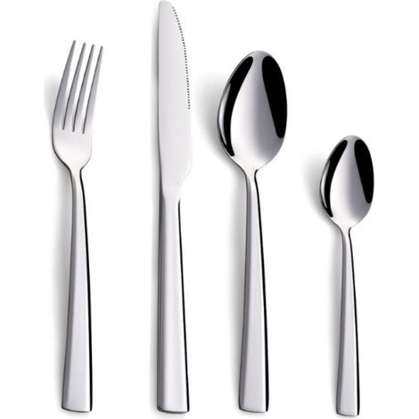 couverts de table 1 personnes, 4 pièces en acier inoxydable avec manche en ligne, couverts de table élégant avec couteau fourchette cuillère, lavable au lave-vaisselle (1/5)