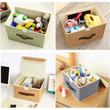 Grands bacs de rangement pliables en lin avec couvercles pour la maison, le bureau,2 pack, Gris (1/4)
