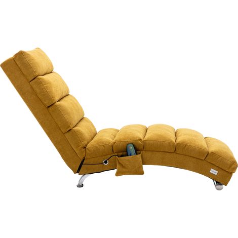 Moderne feste Chaiselongue aus Leinen in Senfgelb mit Vibrationsfunktion und Seitentasche (1/5)