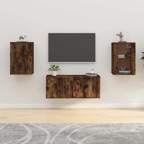 2 pcs Meubles TV muraux, Banc TV, Meuble TV suspendu, Lowboard chêne fumé 40x34,5x60 cm YHJ93230 (1/5)