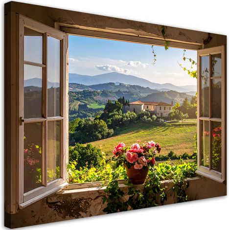 Tableau Moderne, Vue depuis la fenêtre montagnes de Toscane Italie,100x70 (1/4)