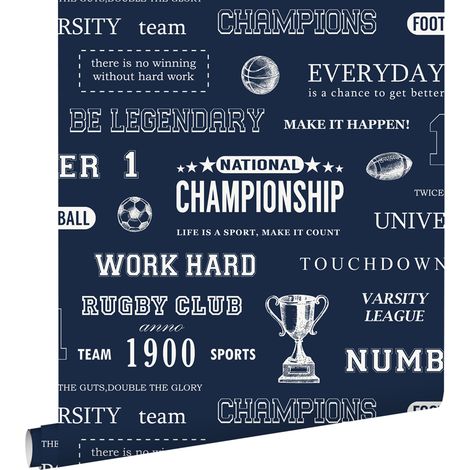 papier peint citations de sport bleu foncé - ESTAhome (1/5)