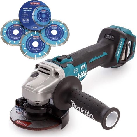Makita DGA463Z 18v Cordless Brushless 115mm Angle Grinder + X3 Blades (1/5)