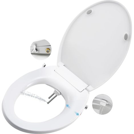 Non-Electric Toilet Bidet Seats with Double Self-Cleaning Nozzle, Separate and Female Back, Natural Water Spraying, Soft Closed Toilet Seat, Easy Installation (Round) (1/5)