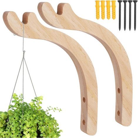 Lot de 2 crochets muraux en bois pour plantes d'intérieur, suspension robuste pour lanternes, support de fleurs, pot, carillons, jardinières, paniers suspendus