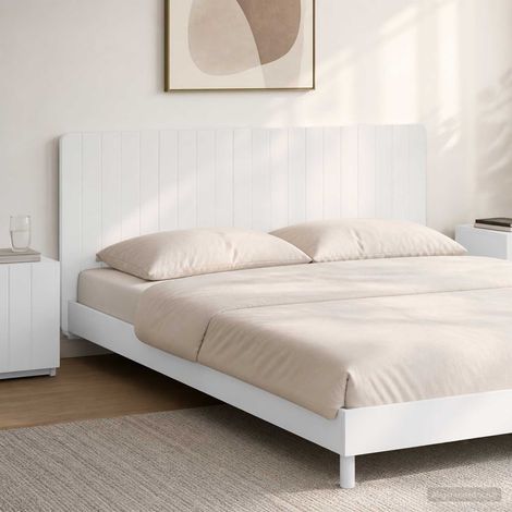Tête de lit murale blanche en bois d'ingénierie 140 x 3 x 50 cm, motif linéaire et rangement (1/5)