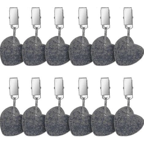 Lot de 12 pinces à linge en pierre naturelle en forme de cœur avec clip en acier inoxydable (gris) Fi 2025 (1/5)