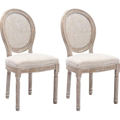 Sedia Intreccio di giunco, Tessuto e Legno di hevea Beige - Lotto di 2 - ANTOINETTE (1/5)