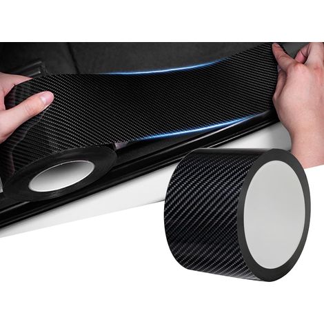Adhesivo protector de borde de puerta de coche 5D de 7 cm x 5 m, de fibra de carbono, universal, antiarañazos, para parachoques (fibra de carbono negra) (1/5)