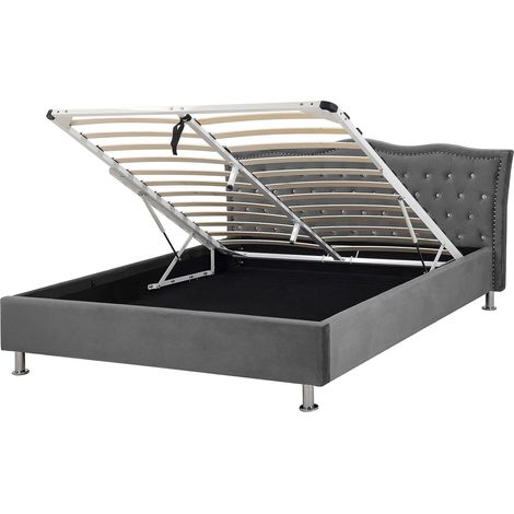 Bett mit Stauraum Samtstoff METZ 140 x 200 cm Dunkelgrau