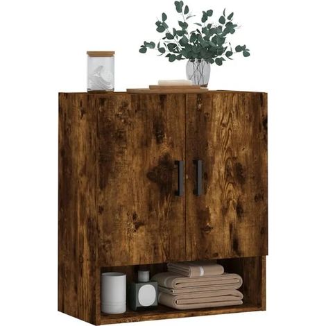 Étagère Murale de Rangement 60x31x70 cm en Bois d'Ingénierie Effet Chêne Fumé, Meuble Mural Design Scandinave pour Salon, Cuisine ou Entrée (1/5)