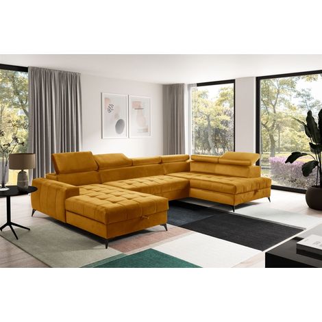 Wohnlandschaft Schlafsofa AGNESA Stoff Salvador Honiggelb Ottomane Links (1/5)