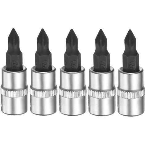 5pcs PZ1 Douille À Embout 1/4" Carré Phillips À Fente Argent Noir (1/5)