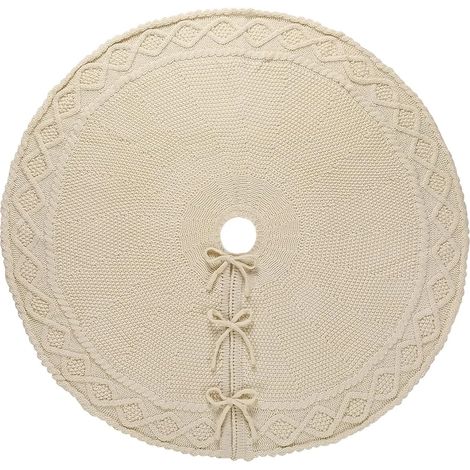 Tapis de sapin de Noël - Cache-pied de sapin avec ruban - Décoration festive pour sapins de Noël de 1,2 à 1,8 mètre de haut (blanc, 91 cm) (1/5)