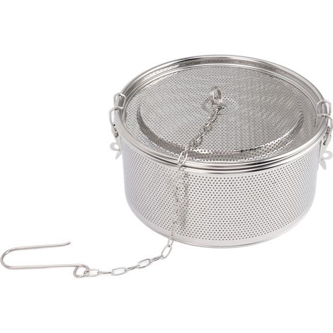Passoire à épices avec chaînette de suspension, en acier inoxydable, pour boules à thé, filtres à soupe et épices. Panier de séparation de 20 cm de diamètre. (1/5)