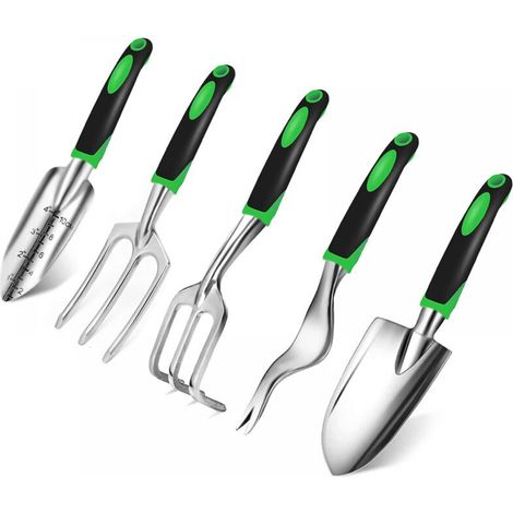 Ensemble d'outils de jardinage, Kit d'outils manuels de jardinage en plein air avec truelle, pelle, râteau, cultivateur, fourchette de désherbage, outils d'artisanat de jardinage,5 pièces