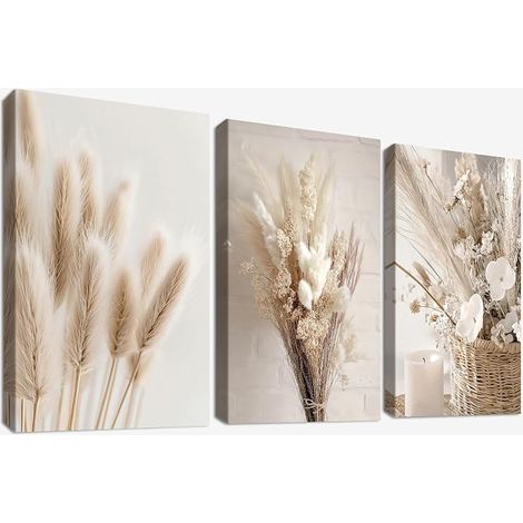 Wooden Frames Canvas Beige Boho Pampas Grass Picture Canvas Nordic Flower Sage Dried Grass Painting Wall Decoration Living Room Bedroom Bathroom 30 x 40 cm (1/5)
