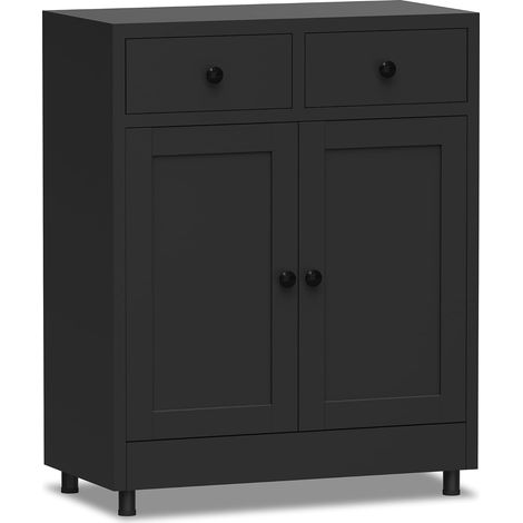 Metal Storage Cabinet with Adjustable Shelf and 2 Drawers, Small Metal Storage Cabinet, Sideboard Cabinet for Living Room, Home, Office (Black) (1/5)