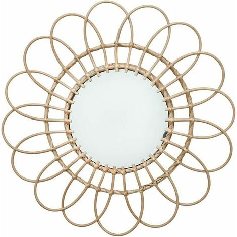 Miroir décoratif en rotin - Décoration murale - Miroir en rotin - Pour salon, chambre à coucher, couloir - Rond (1/5)