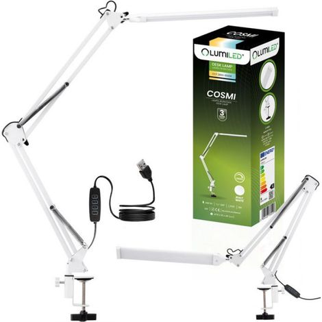 Lampe De Bureau - LED 8 W - Réglage Intensité Et Température Couleur - Bras Flexible - Câble USB 1,5 M - Pour Bureau Atelier Maison - 1 Pièce (1/5)