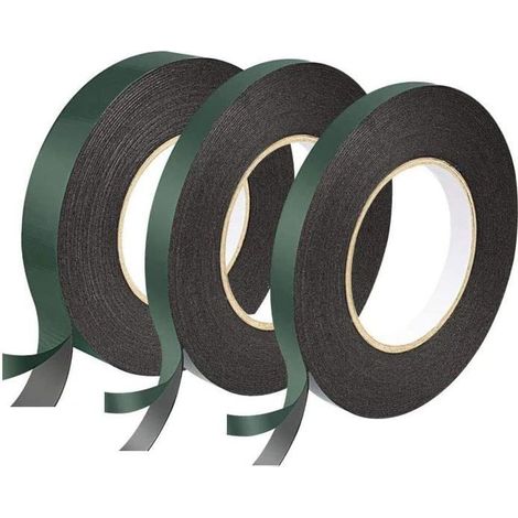 HONORNIC - 3 Rouleaux Double Face Ruban, Ruban Adhésif Double Face Noire12 mm,12mm,25mm Ruban Mousse Extra Fort Ruban Eponge Imperméable (1/5)