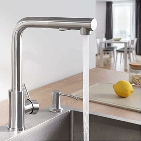Kitchen Faucet Sprayer with 2 Spray Modes, Kitchen Mixer Tap with Pull-Out Sprayer 360° Rotating Cold & Hot Available, Brushed Stainless Steel (1/5)