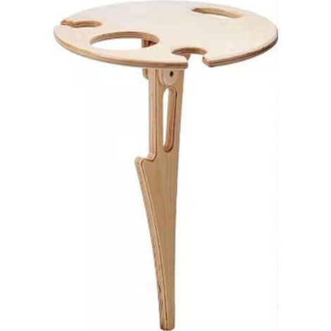 Table à vin pliante & portative en bois - Rond support bouteille pour jardin, pique-nique, gazon (1/5)