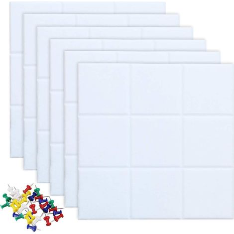 Kork-Wandtafel 30 x 30 cm – 6 selbstklebende Filzfolien – Pinnwand mit 30 Reißzwecken für Büro und Zuhause, Weiß (1/5)