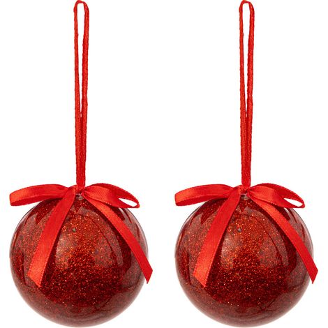 Déco Sapin Lot de 2 Boules de Noël Rouge pailleté D 6 cm - Feeric Christmas