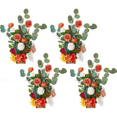 Composition Florale Artificielle Autoportante, Lot de 4, Fleurs Artificielles pour Décoration d'Allée de Mariage, Centre de Table, Cérémonie, Réception, Fête, Décoration Extérieure, 45x25x25 cm (1/5)