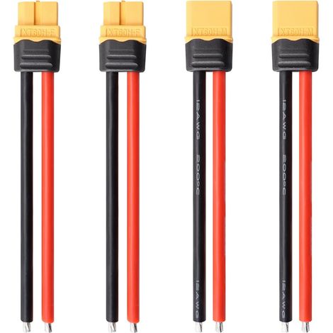 2 Paires XT60 Connecteur, XT60H Mâle Femelle Bullet Connecteurs avec Boîtier de Gaine et Fil de Silicium de 100mm 12 AWG, pour Batterie LiPo RC, Jaune (1/5)