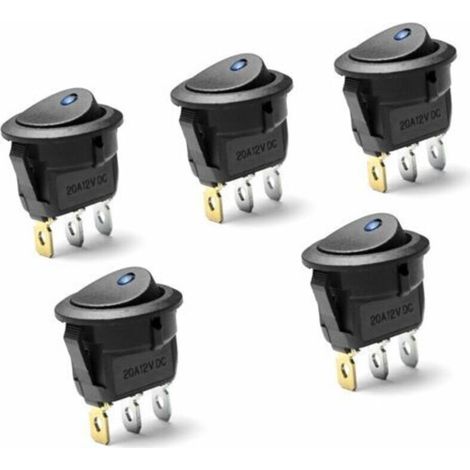5 Pcs DC 20A 12V Rond Interrupteur à Bascule pour Voiture Bateau avec LED Bleu (1/4)