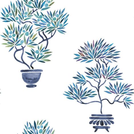 Papier Peint rouleau auto-adhésif - Bonsaïs - Bleu (1/2)