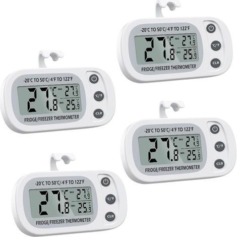 Set mit 4 digitalen Thermometern für Kühlschrank und Gefrierschrank – LCD-Display – Anzeige von Maximal- und Minimalwerten – Befestigung mit Haken oder Magnet (1/5)