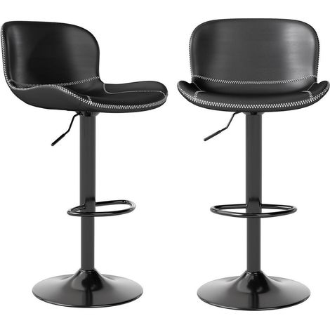 Lot de 2 tabourets de bar pivotants réglables en hauteur, similicuir noir, avec dossier (1/5)
