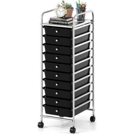 COSTWAY 10-Drawer Rolling Storage Cart Utility Cart with Metal Frame Black (1/5)
